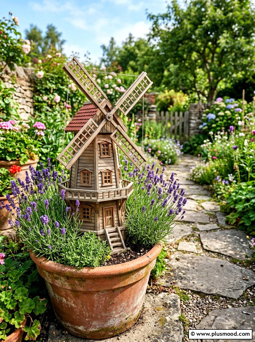 Miniature Wooden Windmill - 25 outdoor garden decor ideas with windmill