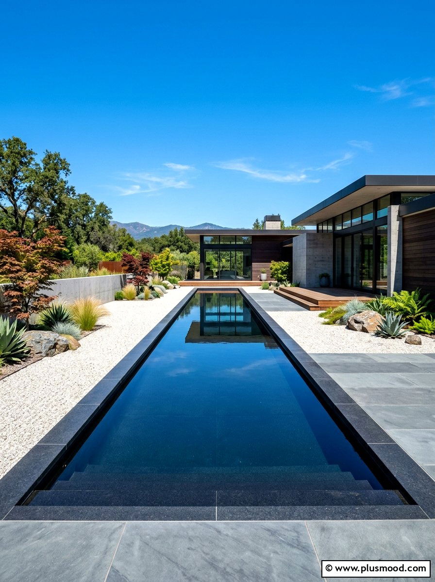 Minimalist Black Reflecting Pool - 25 summer water feature backyard ideas