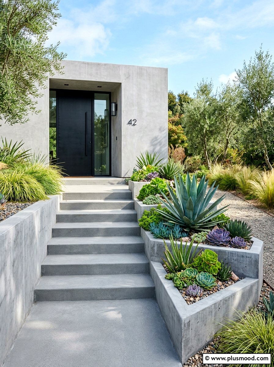 Minimalist Concrete Entryway - 25 summer front steps decor ideas