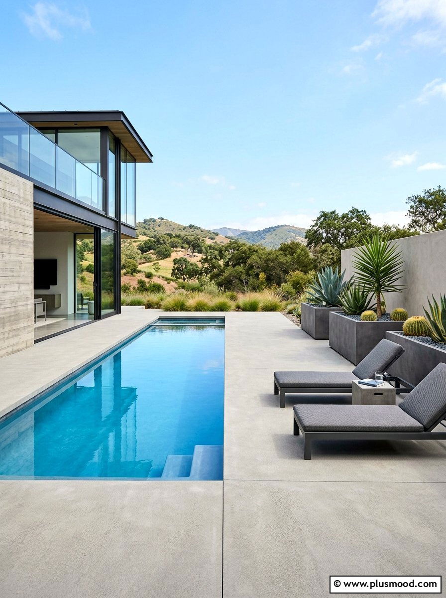 Minimalist Concrete Pool Deck - 25 pool landscaping ideas for contemporary homes