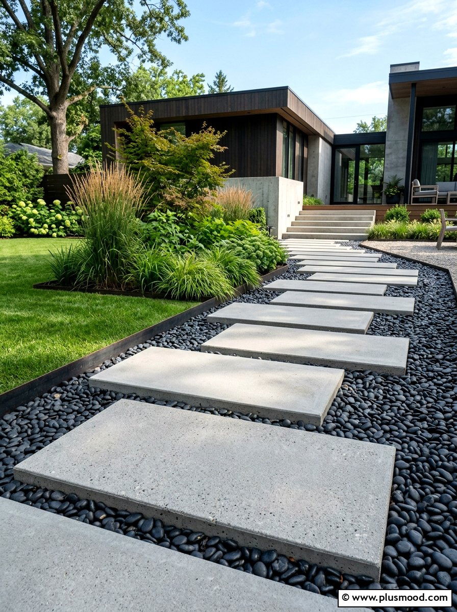 Minimalist Concrete Slab Pathway - 25 pool landscaping ideas with stone pathway