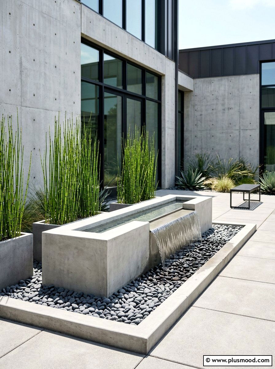 Minimalist Concrete Water Feature - 25 small backyard ideas with fountain