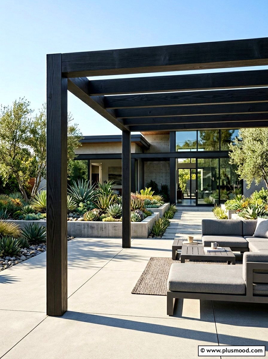Minimalist Dark Wood Pergola - 25 summer patio pergola ideas