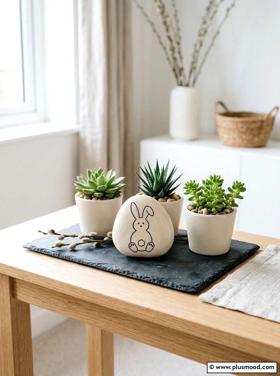 Minimalist Easter Bunny Rock - 25 painted rock ideas with Easter bunny