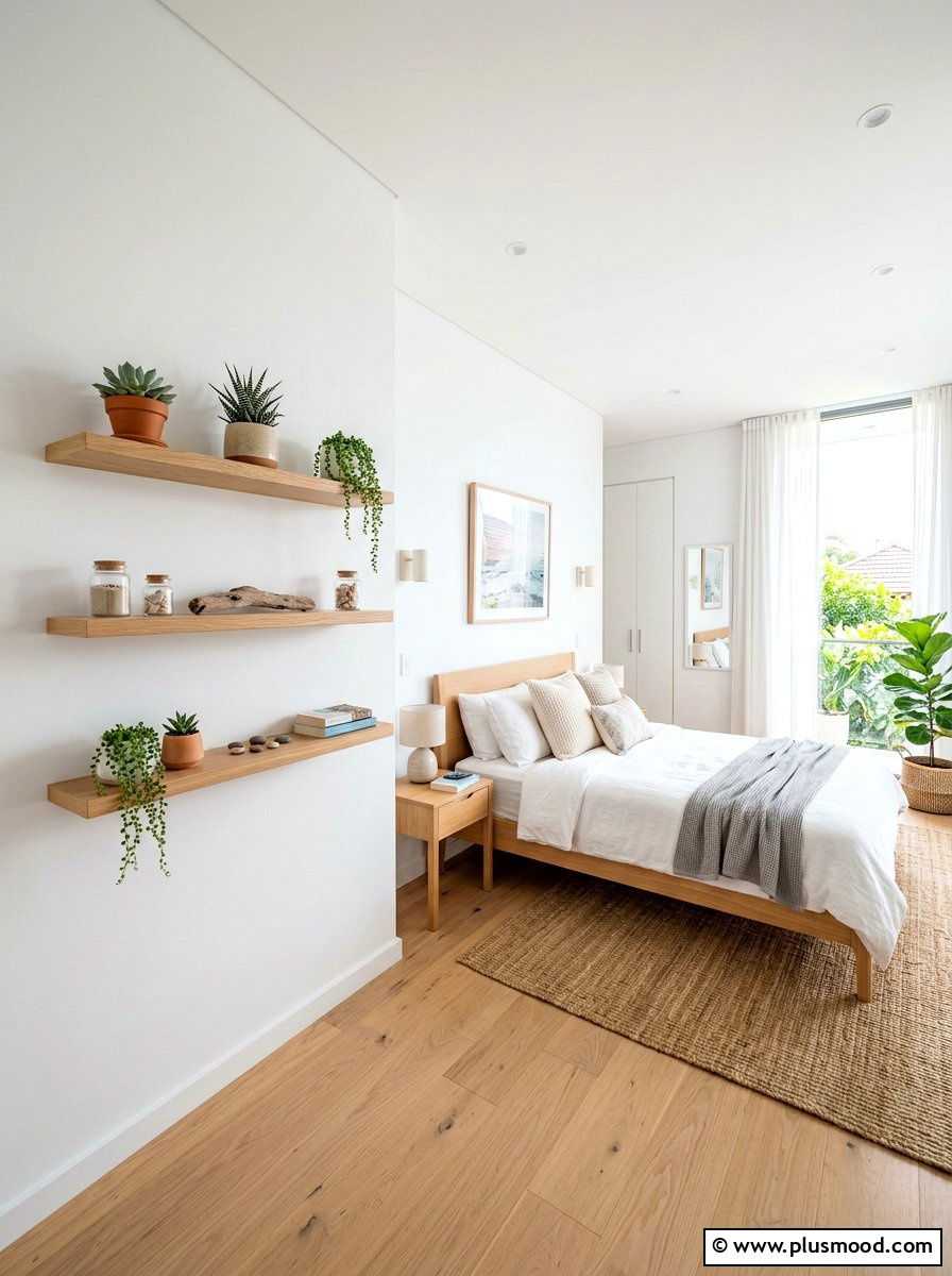Minimalist Floating Shelves - 25 summer bedroom ideas on a budget