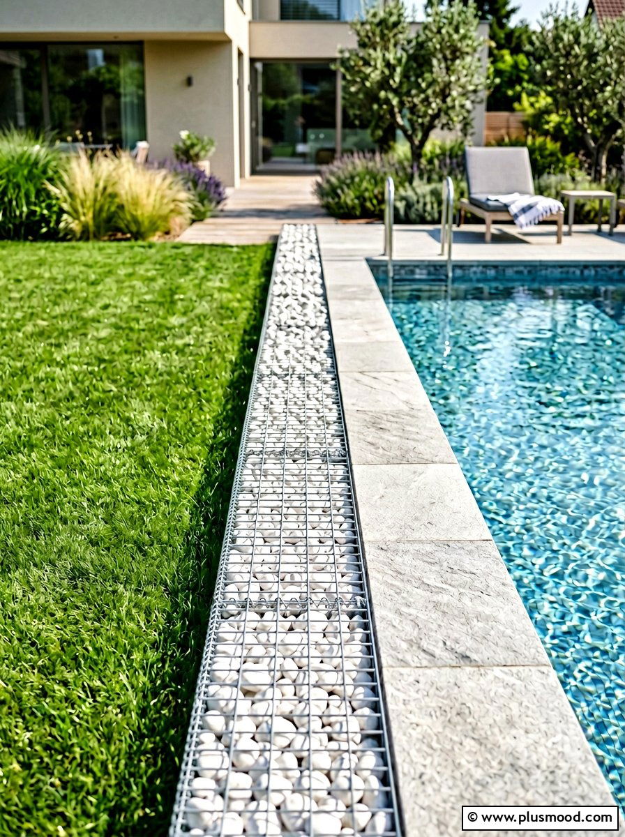 Minimalist Gabion Pool Border - 25 pool landscaping ideas with gabion walls
