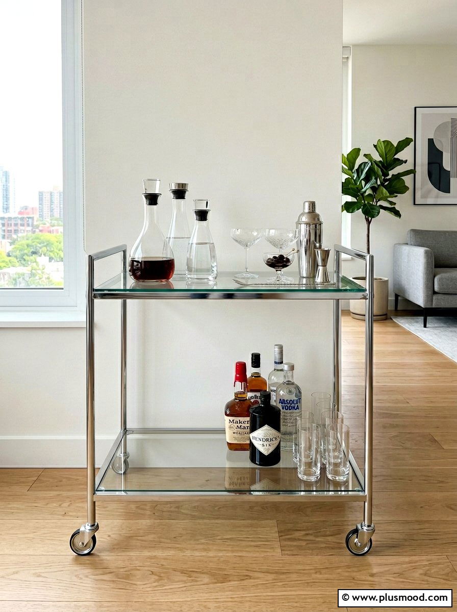 Minimalist Glass Bar Cart - 25 summer bar cart styling ideas for summer