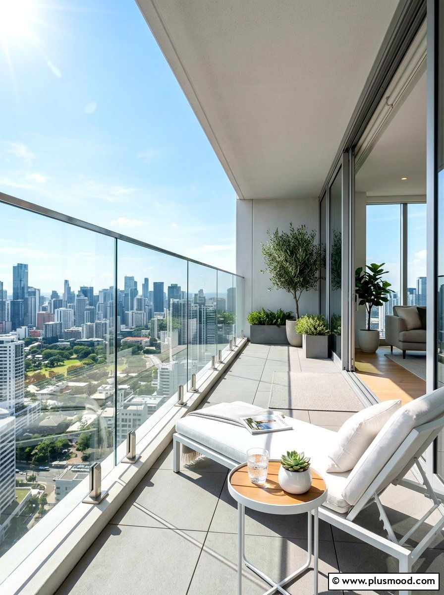 Minimalist Glass Railing - 25 summer city balcony summer decor ideas