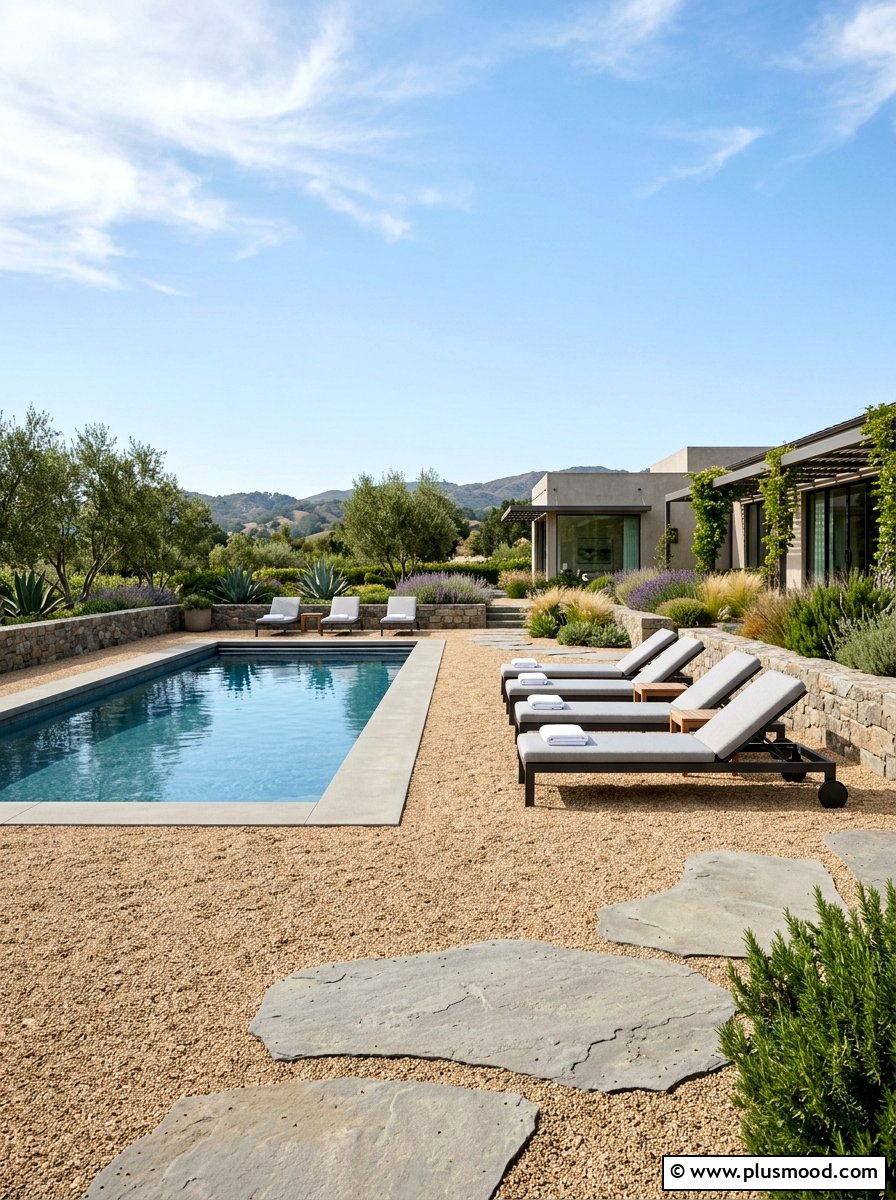 Minimalist Gravel Pool Deck - 25 pool landscaping ideas with Japanese style