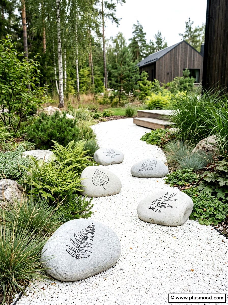 Minimalist Line Art Stone - 25 painted rock ideas for pathway markers