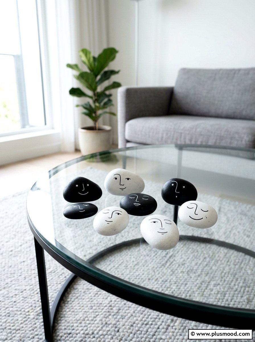 Minimalist Line Art Stones - 25 painted rock ideas with inspirational words