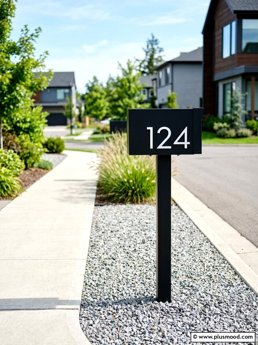 Minimalist Mailbox Post - 25 summer modern curb appeal ideas