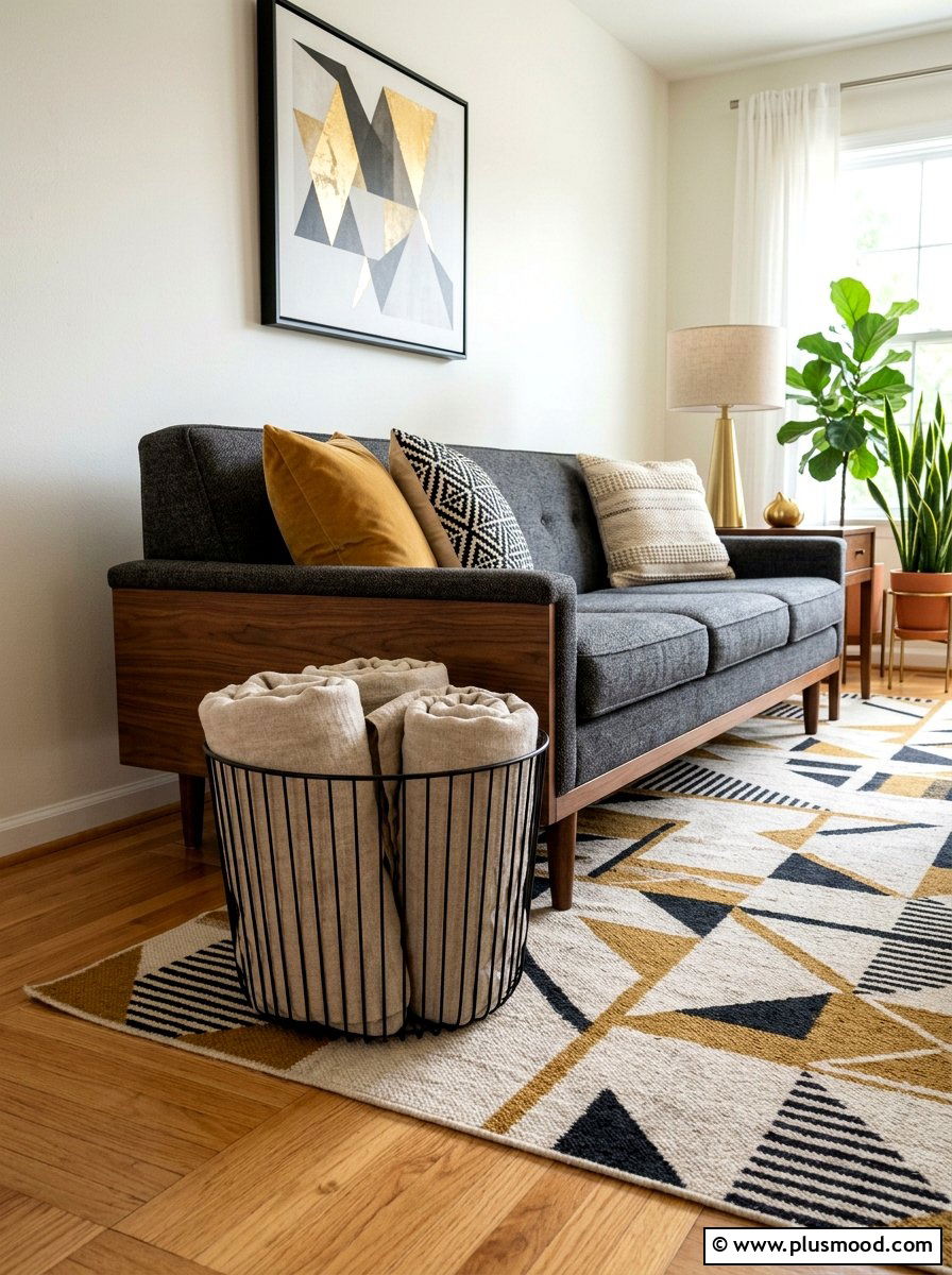 Minimalist Metal Basket Black - 25 summer blanket basket ideas for living room