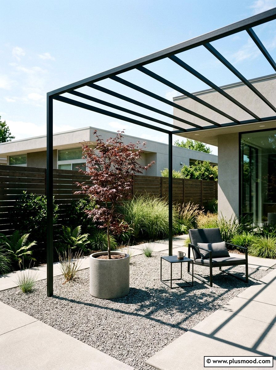 Minimalist Metal Pergola - 25 small backyard ideas with pergola