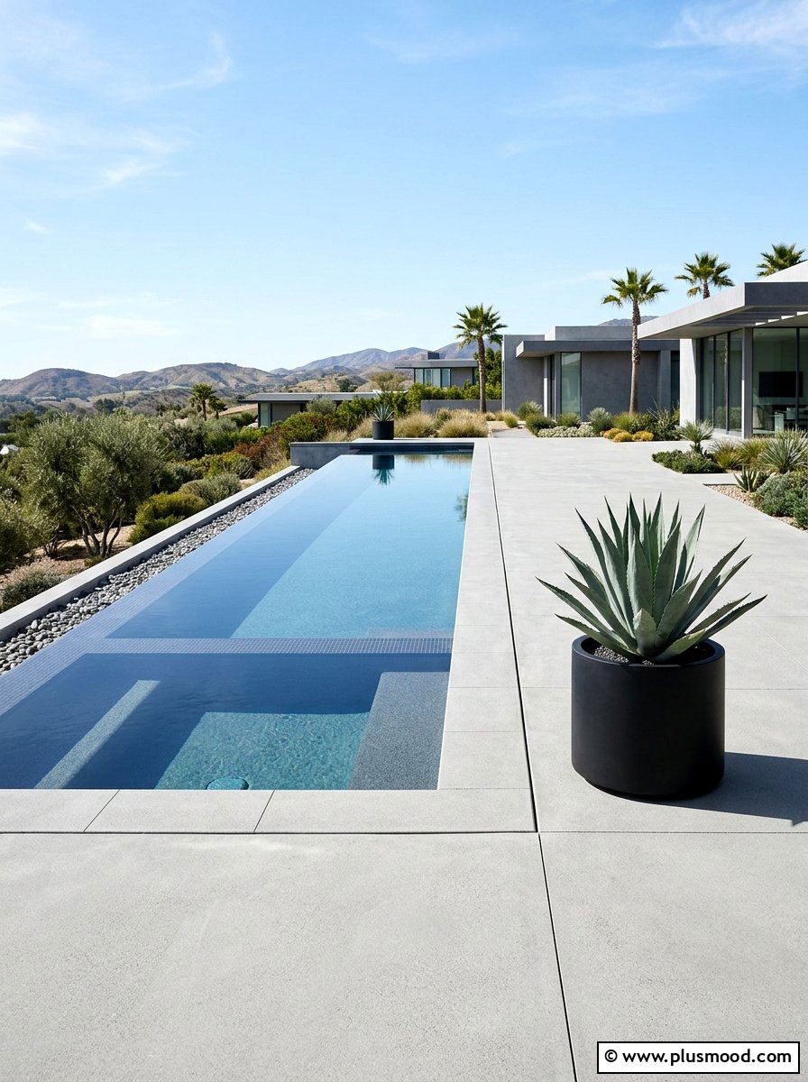 Minimalist Pool Surround - 25 pool landscaping ideas for narrow yards