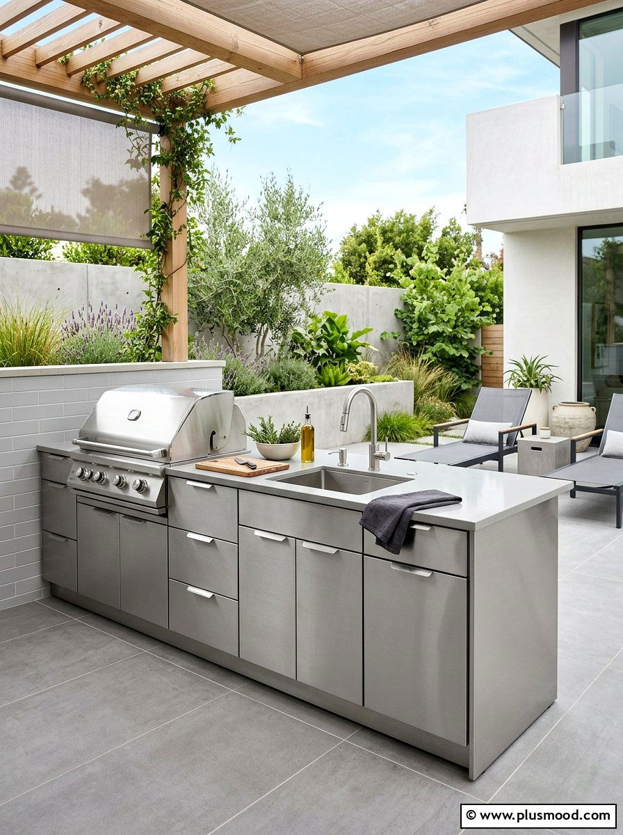 Minimalist Stainless Steel Outdoor Kitchen - 25 summer backyard grill area ideas