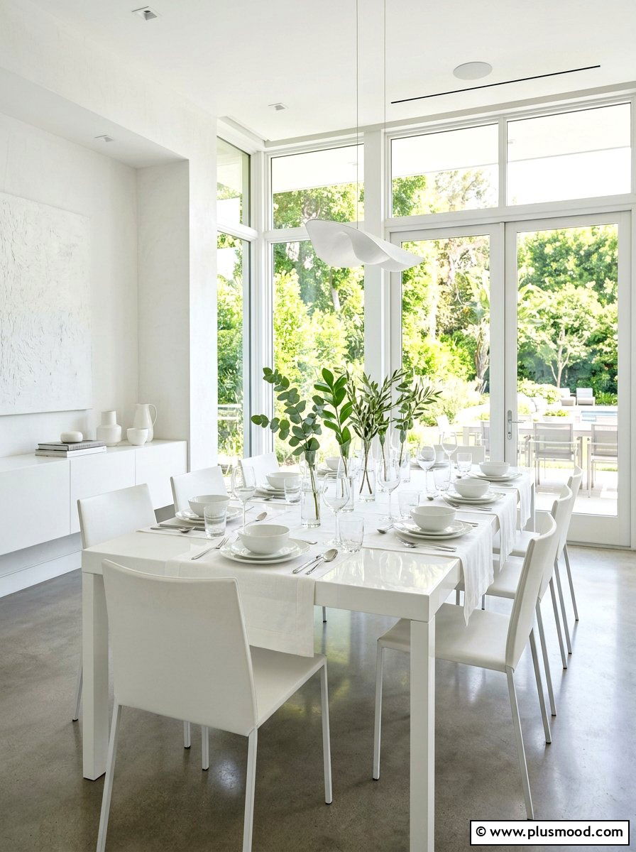 Minimalist White Dining Space - 25 summer tablescape ideas for dining room