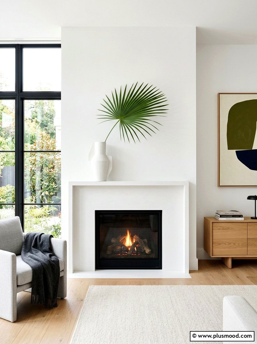 Minimalist White Fireplace Mantel - 25 summer mantel decor ideas