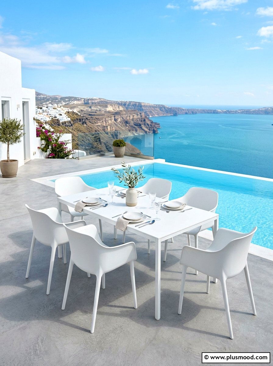 Minimalist White Furniture - 25 summer poolside dining ideas