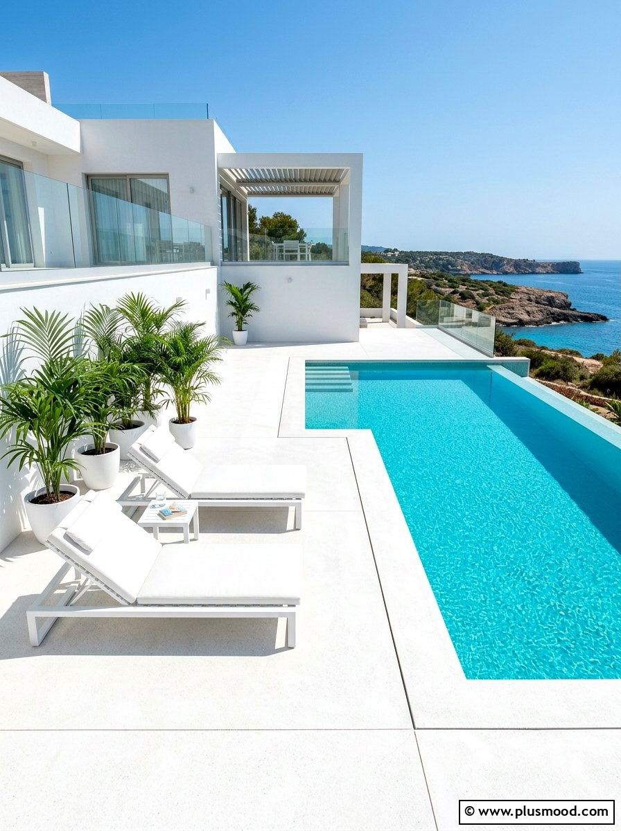 Minimalist White Pool Deck - 25 summer pool ideas