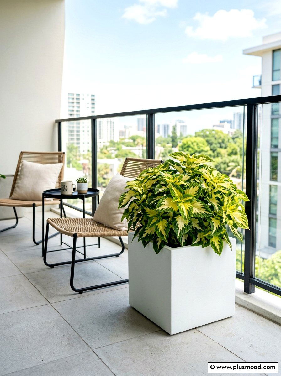 Minimalist White Pot With Variegated Coleus - 25 summer planters with coleus ideas