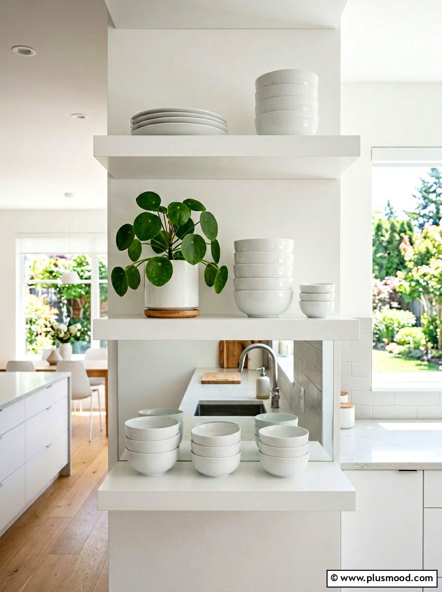 Minimalist White Shelving - 25 summer kitchen shelf decor ideas