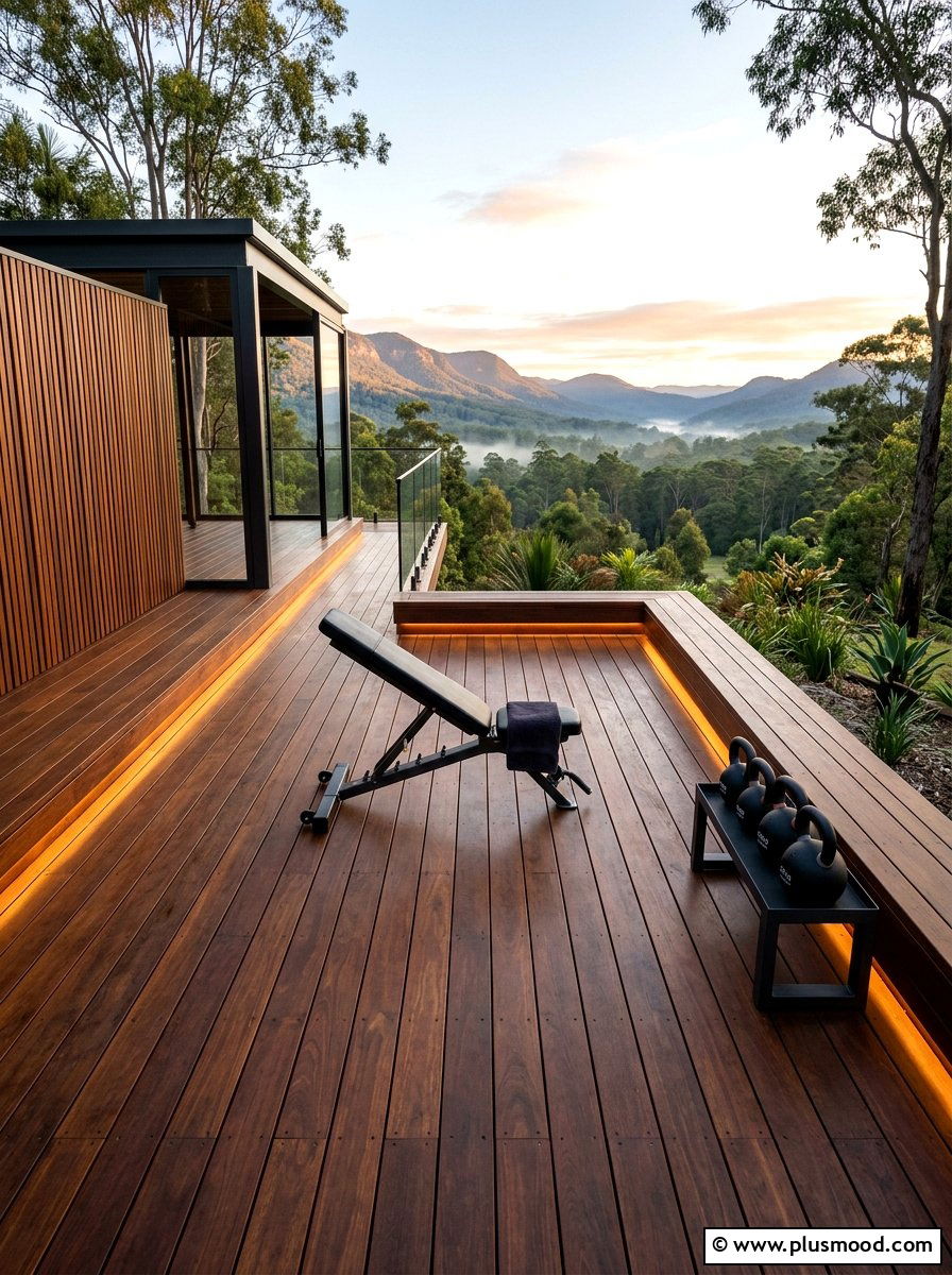 Minimalist Wood Deck Gym - 25 small backyard ideas with outdoor gym
