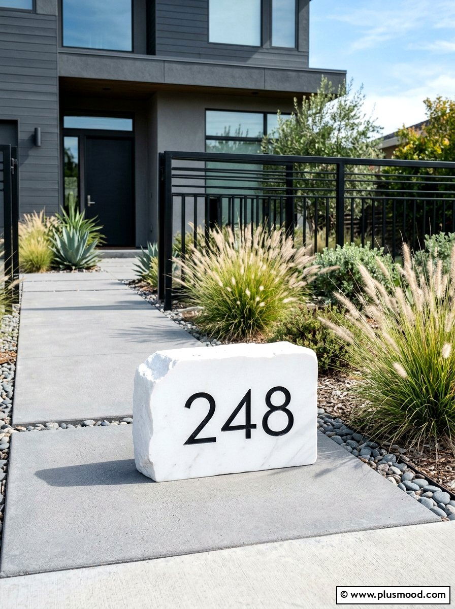 Minimalist black and white address rock - 25 painted rock ideas for address markers