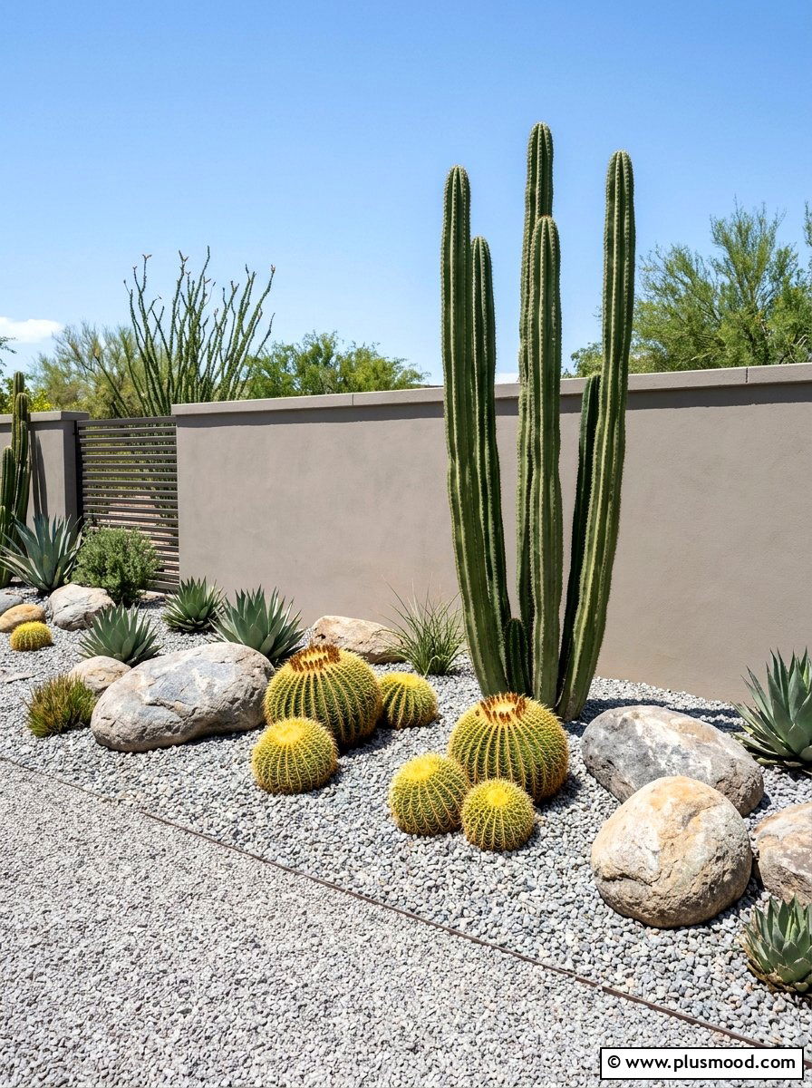Minimalist desert landscape - 25 small backyard ideas with cactus garden