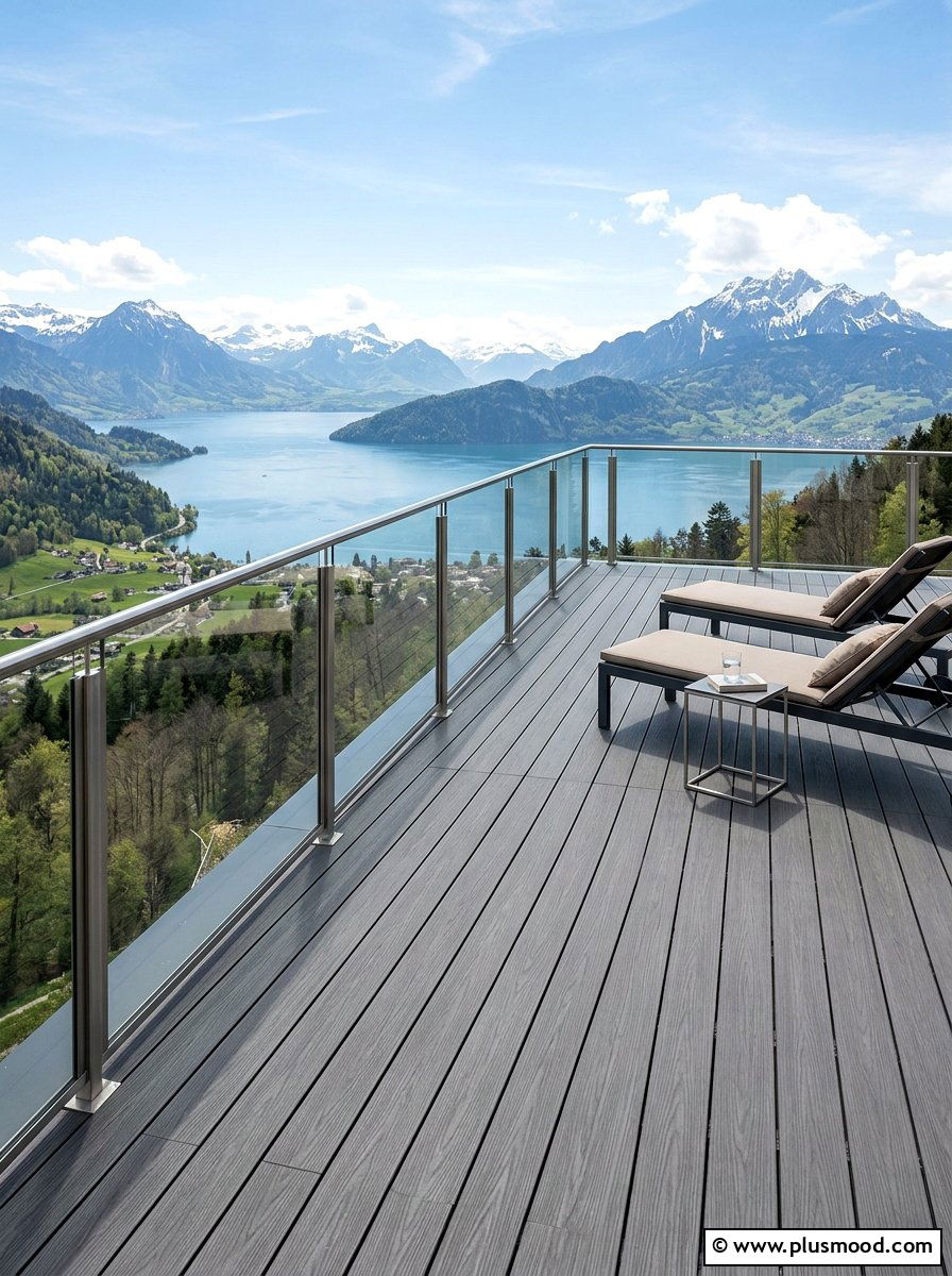 Minimalist glass railing deck - 25 small backyard ideas for minimalist style