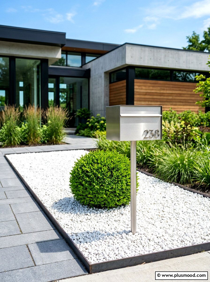 Minimalist gravel mailbox bed - 25 summer mailbox landscaping ideas