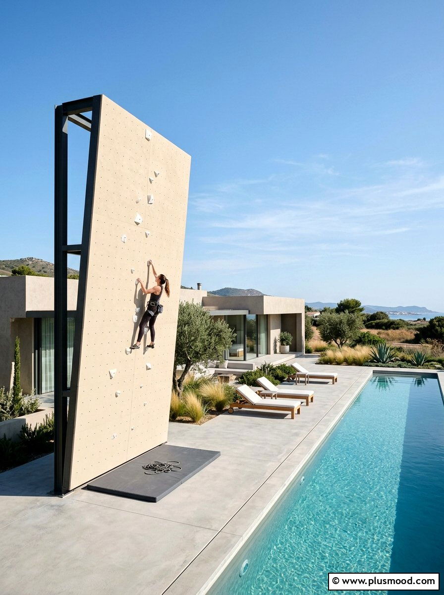 Minimalist outdoor climbing wall - 25 small backyard ideas with climbing wall