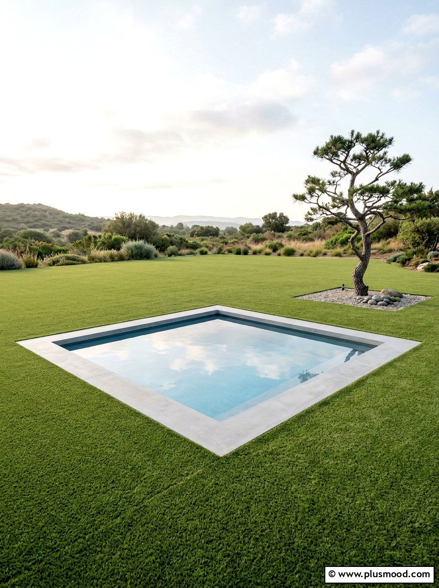 Minimalist pool area with artificial turf - 25 pool landscaping ideas with artificial turf