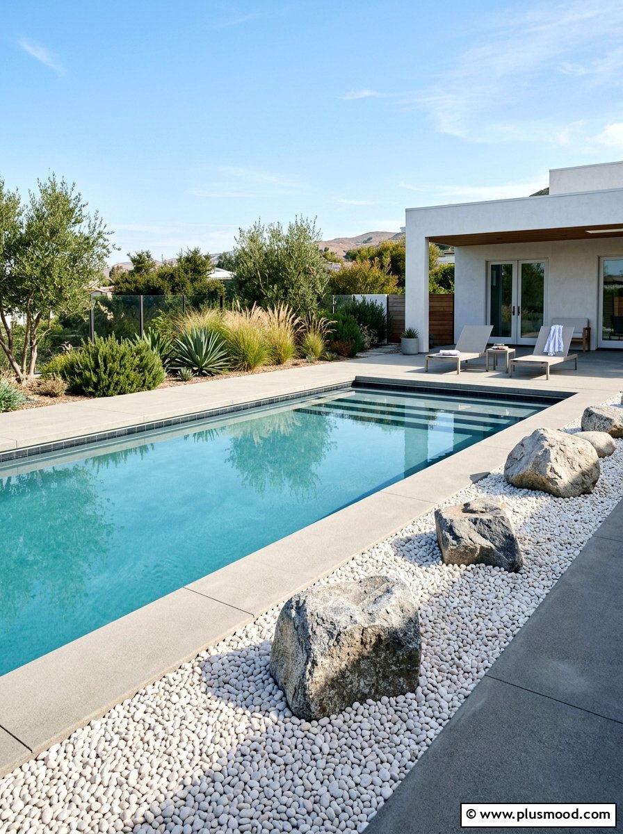 Minimalist pool gravel border - 25 pool landscaping ideas for small lots