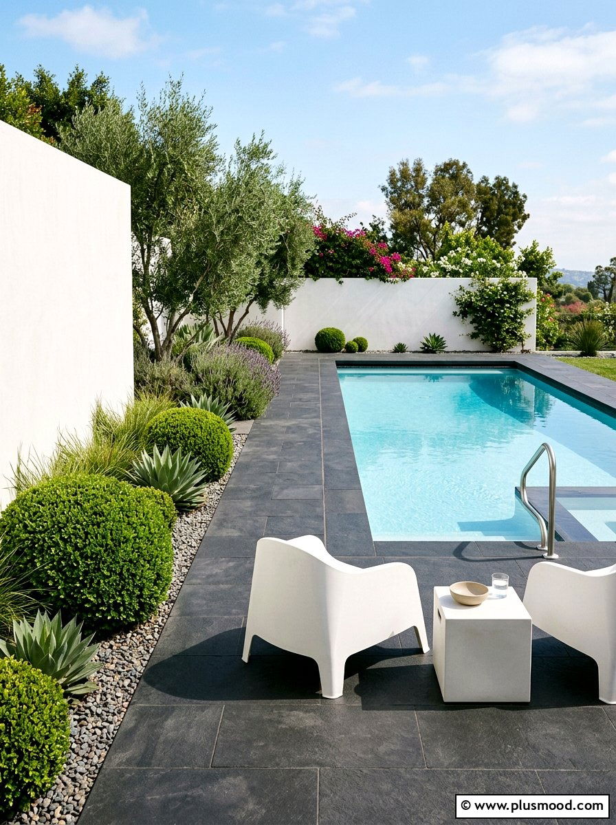 Minimalist pool landscaping - 25 pool landscaping ideas with outdoor seating