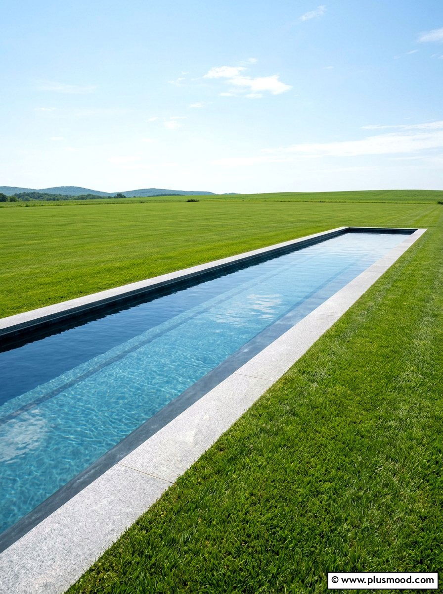 Minimalist pool with manicured lawn - 25 pool landscaping ideas with grass