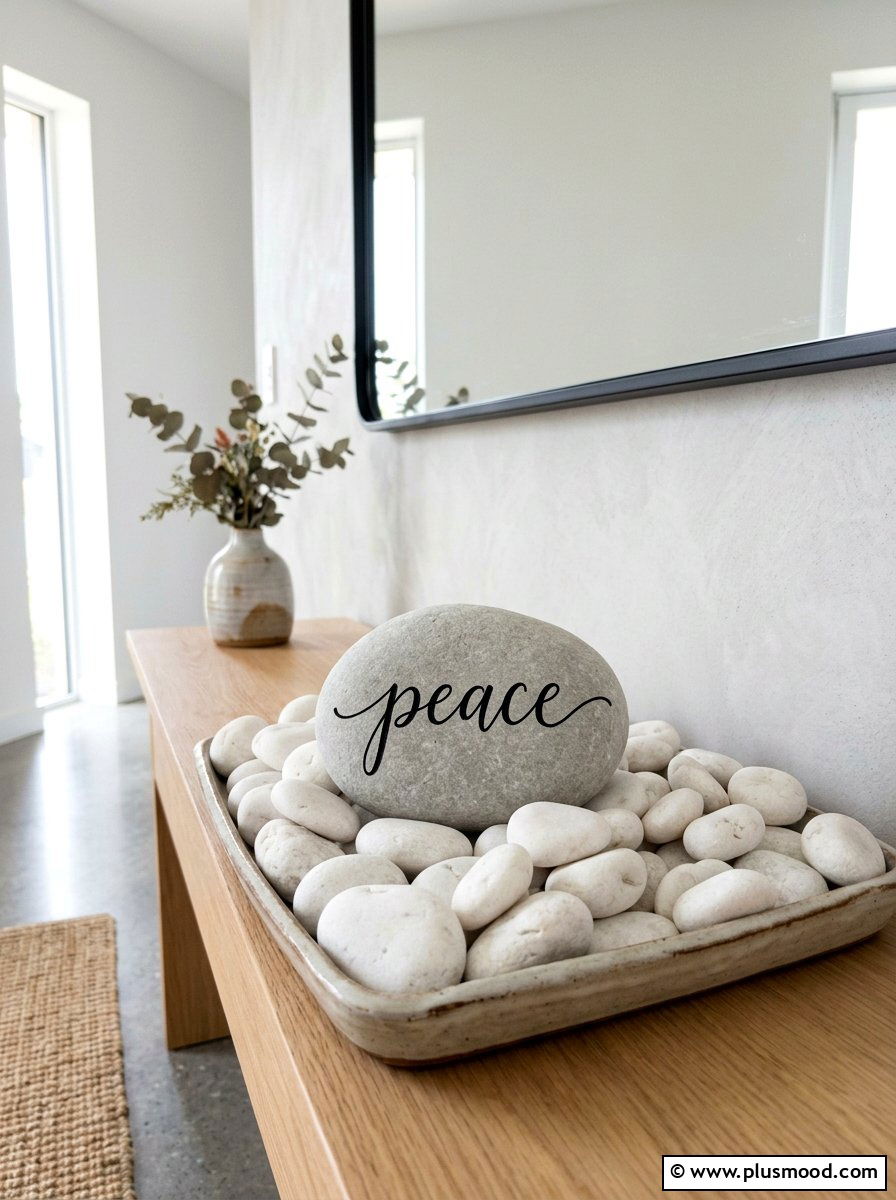 Minimalist script stone - 25 painted rock ideas with positive affirmations