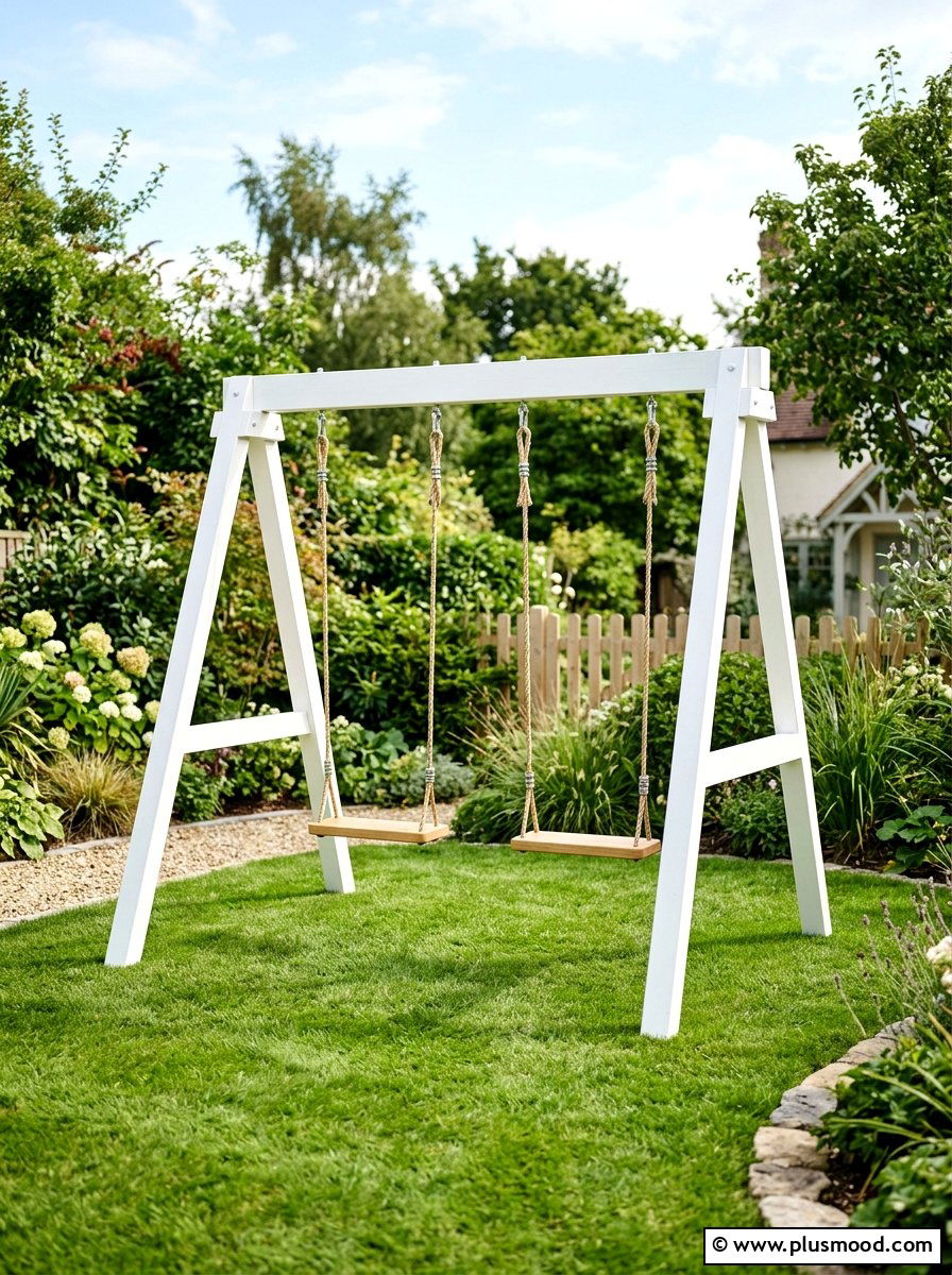 Minimalist swing set for small lawn - 25 small backyard ideas with swing set
