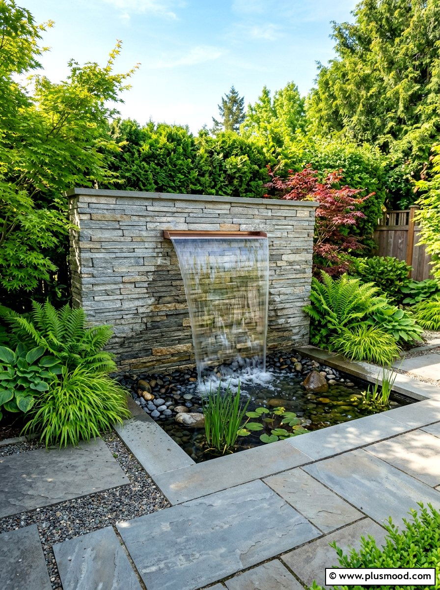 Minimalist water feature wall - 25 pool landscaping ideas for small spaces