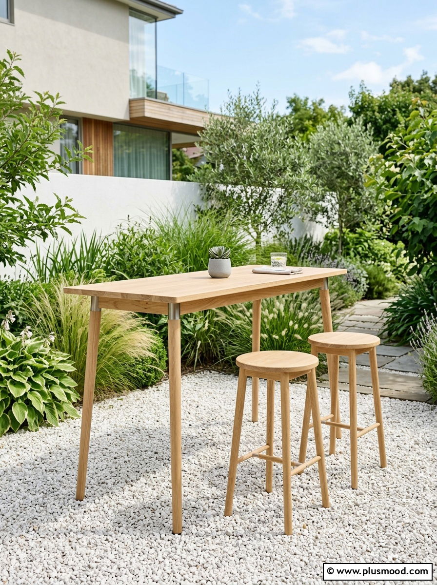 Minimalist wood bar table - 25 small backyard ideas with outdoor bar