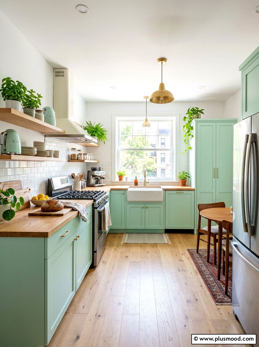 Mint green cabinet - 25 summer kitchen decor ideas for apartments