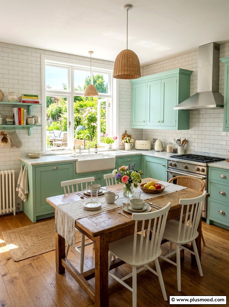 Mint green cabinets - 25 summer cottage kitchen ideas