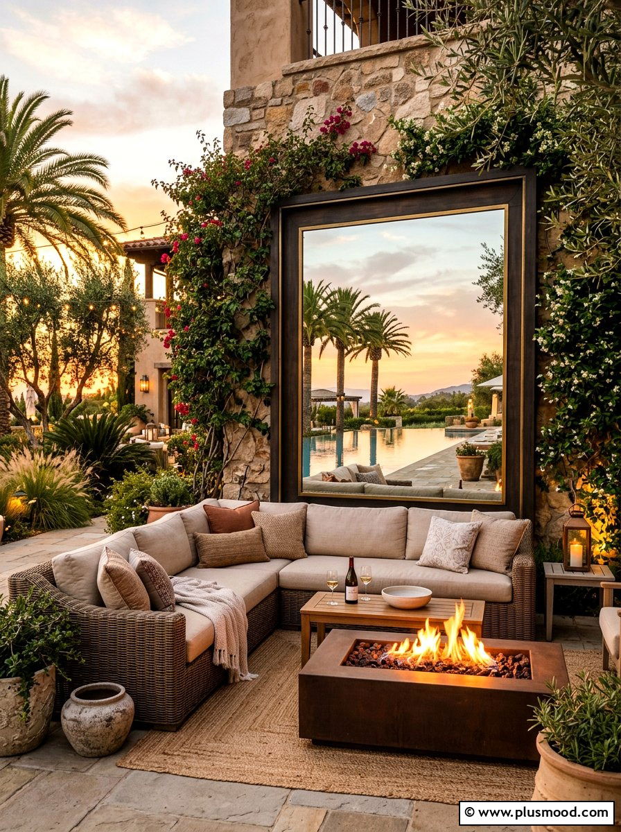 Mirror Behind Outdoor Sofa - 25 small backyard ideas with mirror