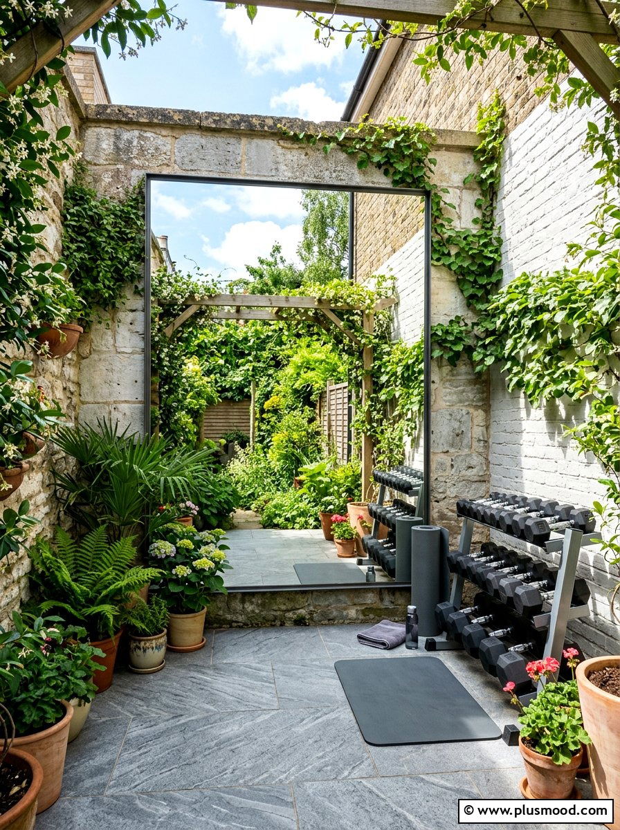 Mirror Wall Fitness Space - 25 small backyard ideas with outdoor gym