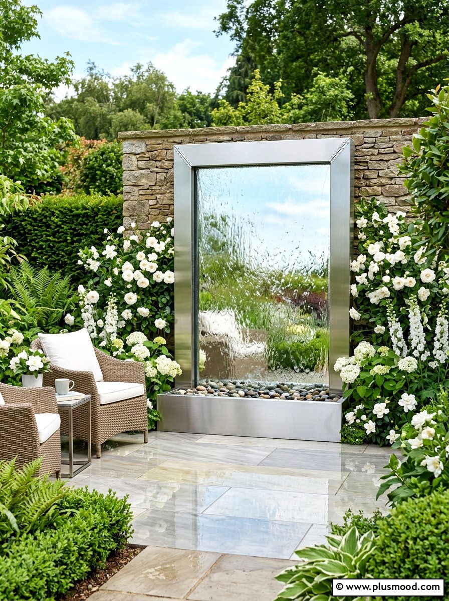 Mirror Wall Fountain - 25 small backyard ideas with wall fountain