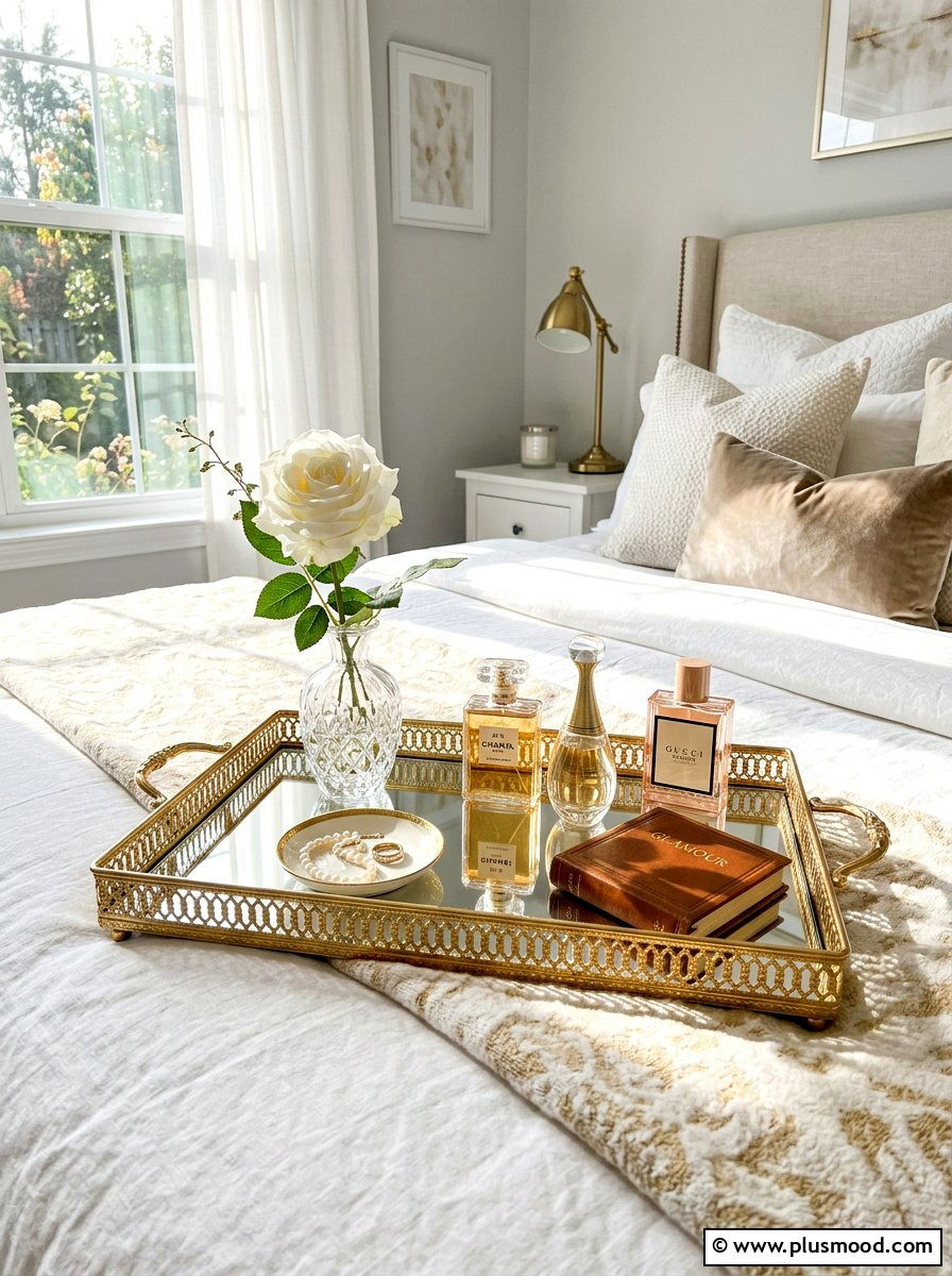 Mirrored Base Tray - 25 summer bedroom tray decor ideas