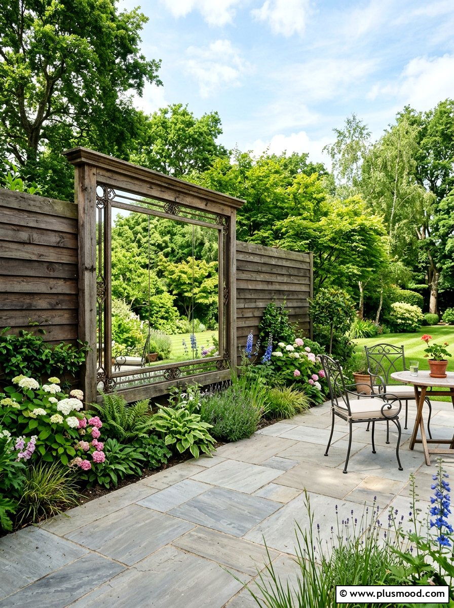 Mirrored Garden Wall - 25 small backyard ideas with yoga space
