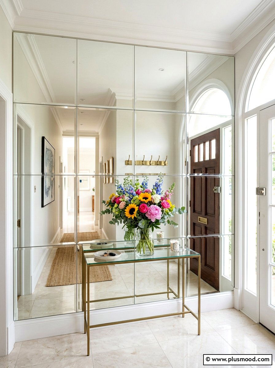 Mirrored wall small entryway - 25 summer entryway decor ideas