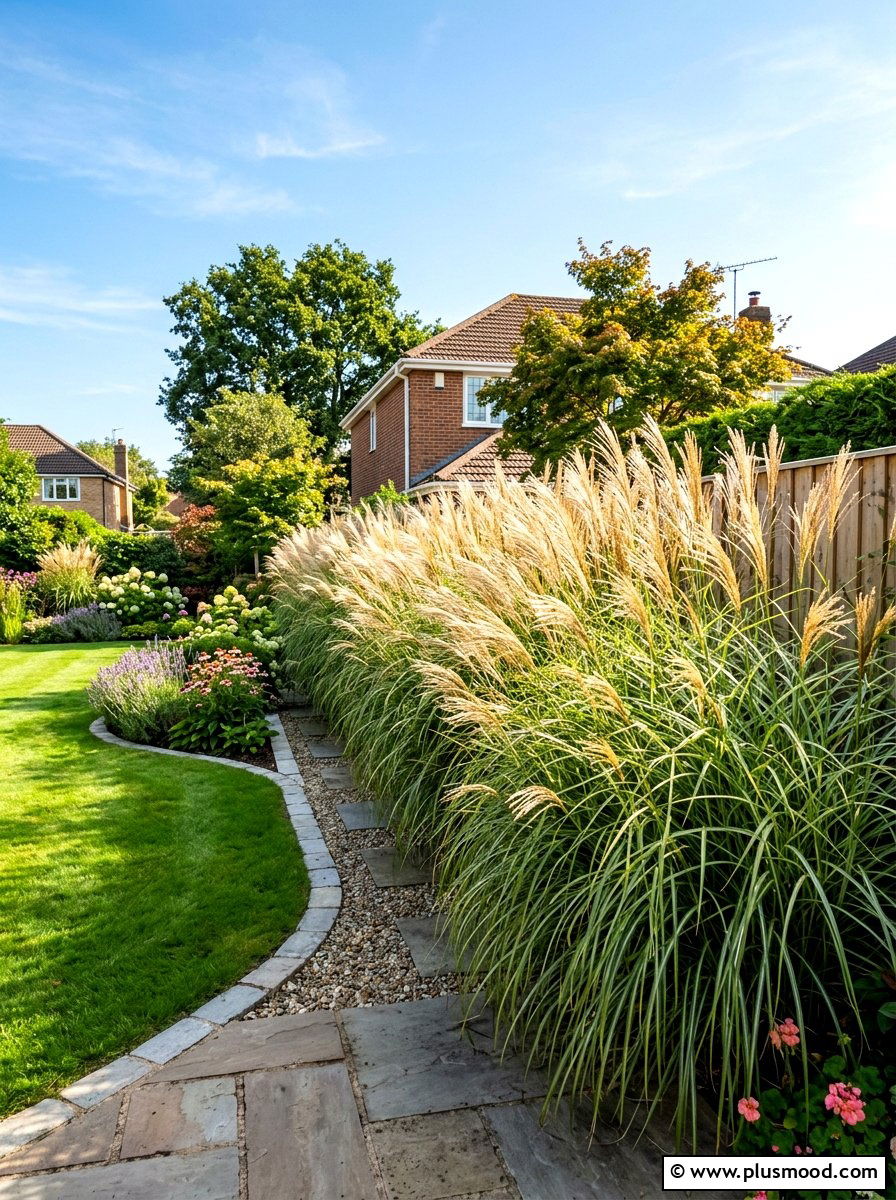 Miscanthus Silver Grass Hedge - 25 summer ornamental grass landscaping ideas