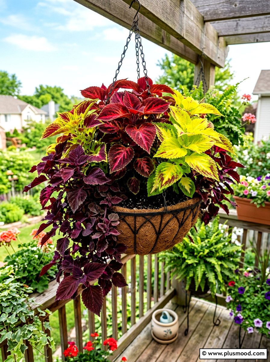 Mixed Coleus Hanging Basket - 25 summer planters with coleus ideas